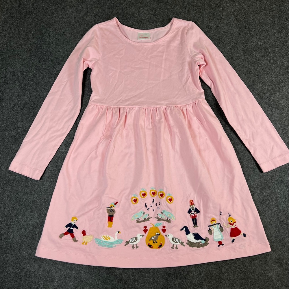 Hanna Andersson Girls Pink 12 Days of Christmas Embroidered Dress US 10 140cm